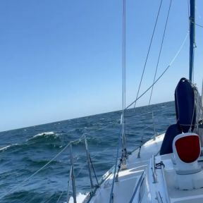 On our second try, we successfully made it to Gotland. ⛵️ This time we sailed close to the wind, which made us feel much more comfortable than with the waves coming from behind. 🌊 Because the wind came a bit too northerly at the beginning of the day to head straight to Visby, we took a pit stop in Klintehamn ⚓️, had a power nap, and then used the southerly winds in the evening to sail the last miles to Visby. We witnessed our first sunset while sailing, making it very special to us. 🌅 Tired after a long day, but also proud, we finally docked in beautiful Visby.  #sailing #letsexplore #tridentmarine #warrior40 #sailinginstagram #letsgo #balticsea #sailboat #sailboatlife #sailorslife #sailinglife #boatlife #floatinghome #liveaboards #slowtravel #travelbyboat #sailsweden #scandinaviansailing #gotland